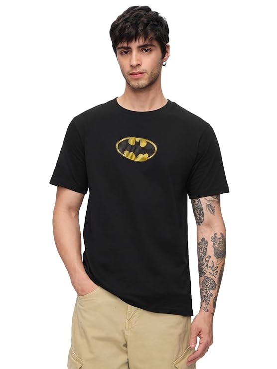 The Souled Store Batman: Classic Logo Men and Boys Short Sleeves Round Neck Printed Regular Fit Cotton T-Shirts