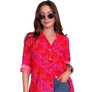 Aahwan Solid Button Up Drop Shoulder Striped Print Casual Formal Long Sleeve Shirt for Women's & Girl'